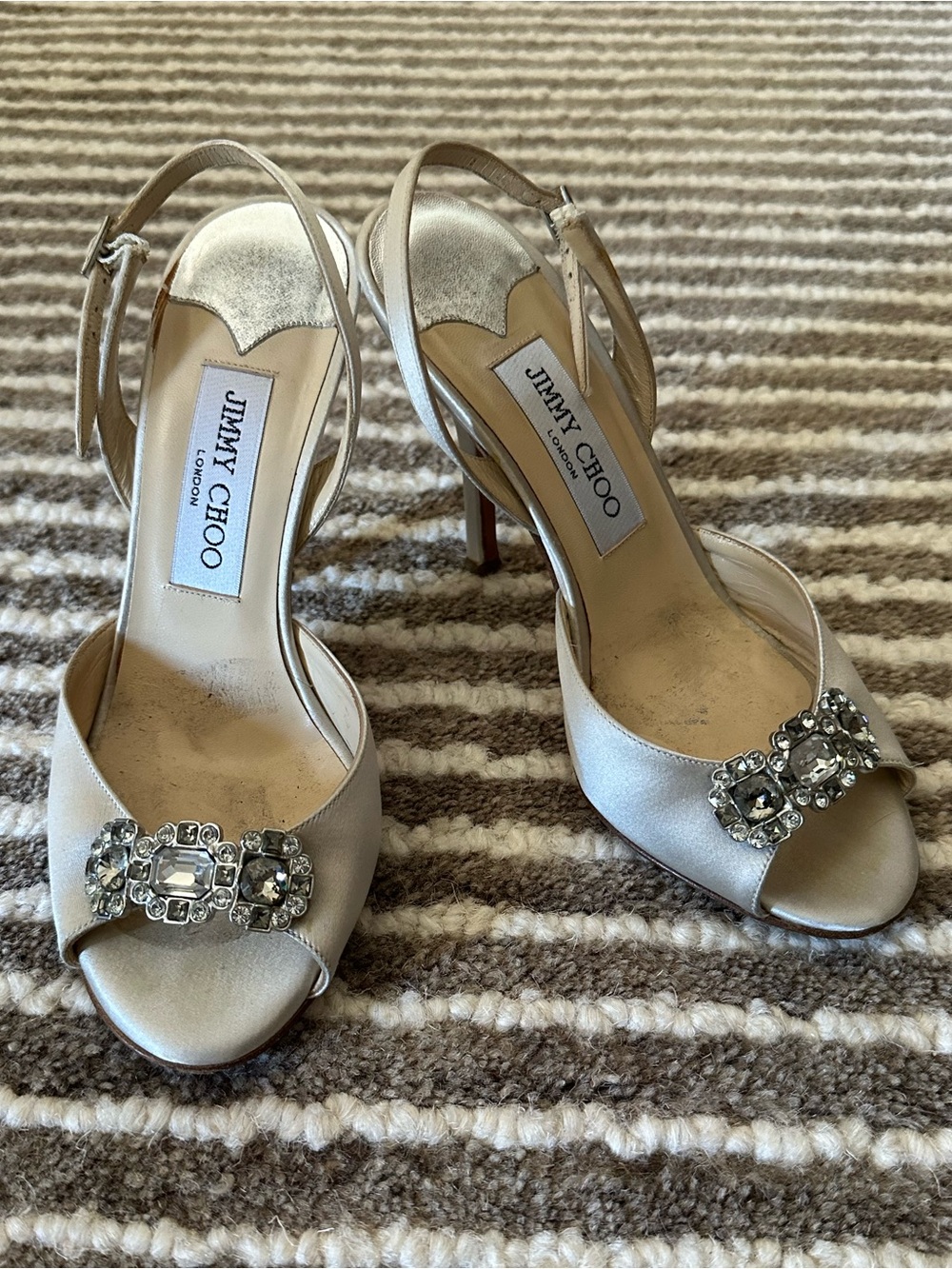Jimmy Choo Silver Crystal Embellished Slingback Heels